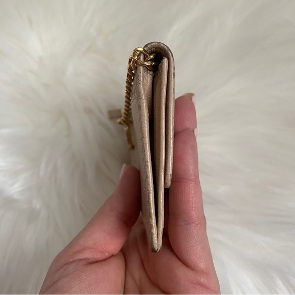 Vintage Chanel caviar small key card holder tan leather wallet with gold chain - Picture 10 of 13